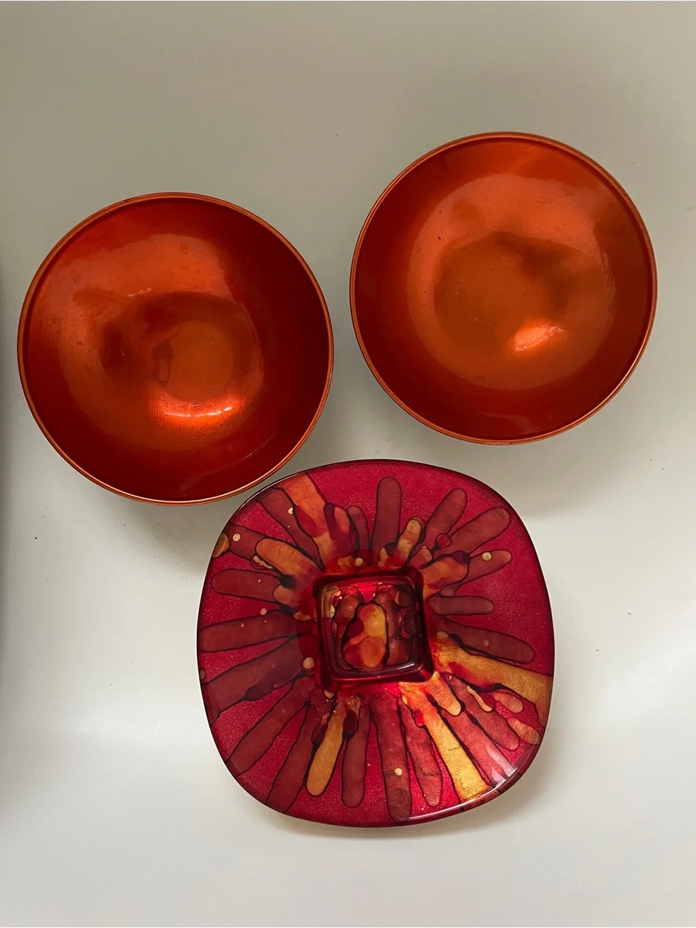 Red and Orange Decorative Bowls - Home Art Accent Set
